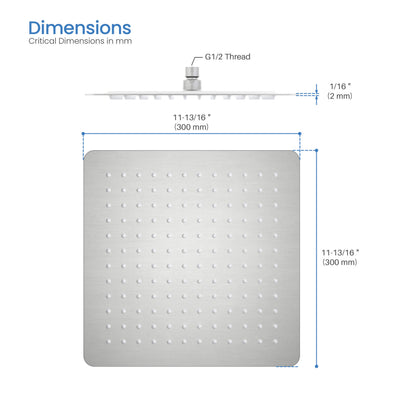 Quadra 12" Metal Rain Shower Head 2mm Ultra Thin Profile - RS103  - Shop at Home Craft Studio - 16