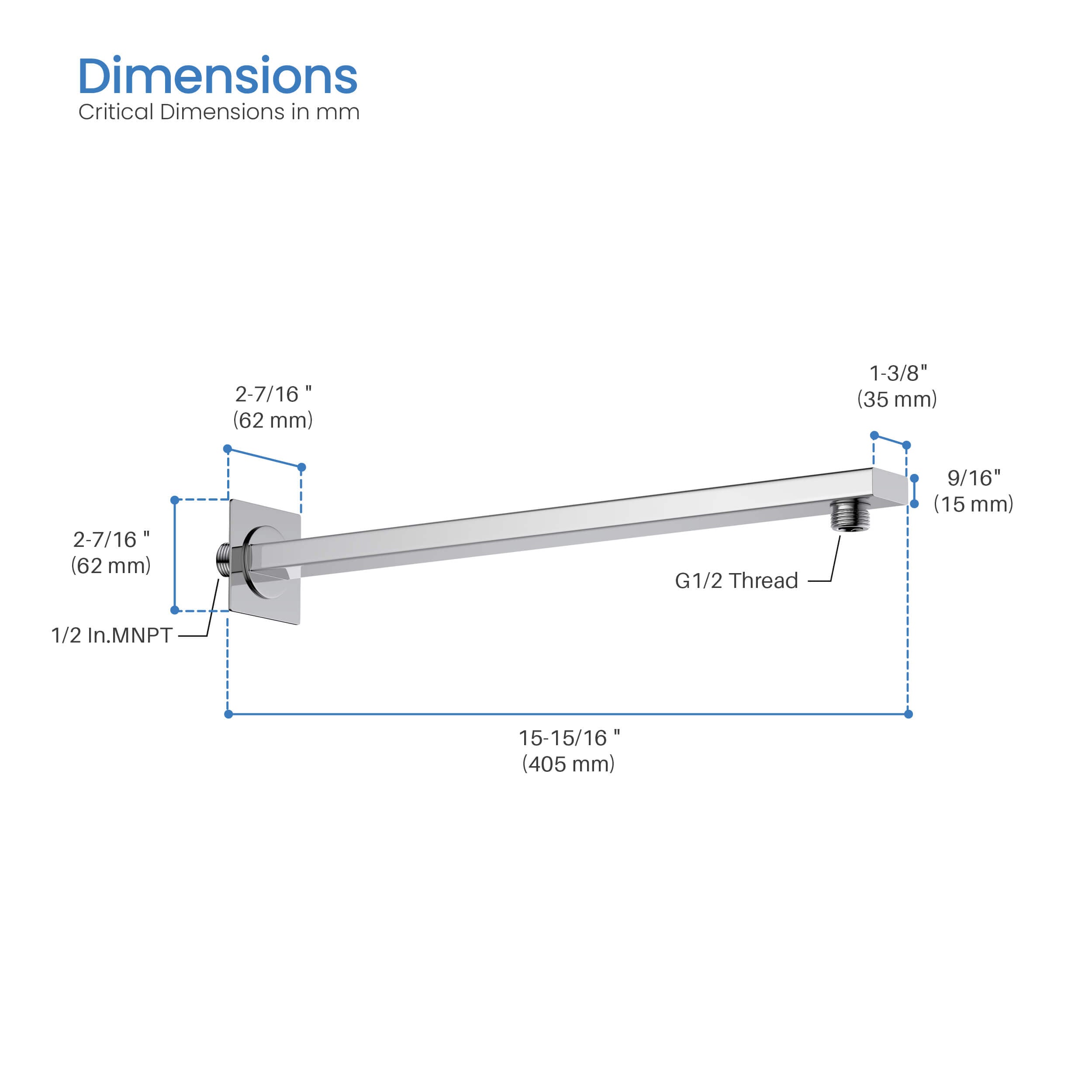 Quadra 16" Wall Mounted Shower Arm  - SA1601  - Shop at Home Craft Studio - 10