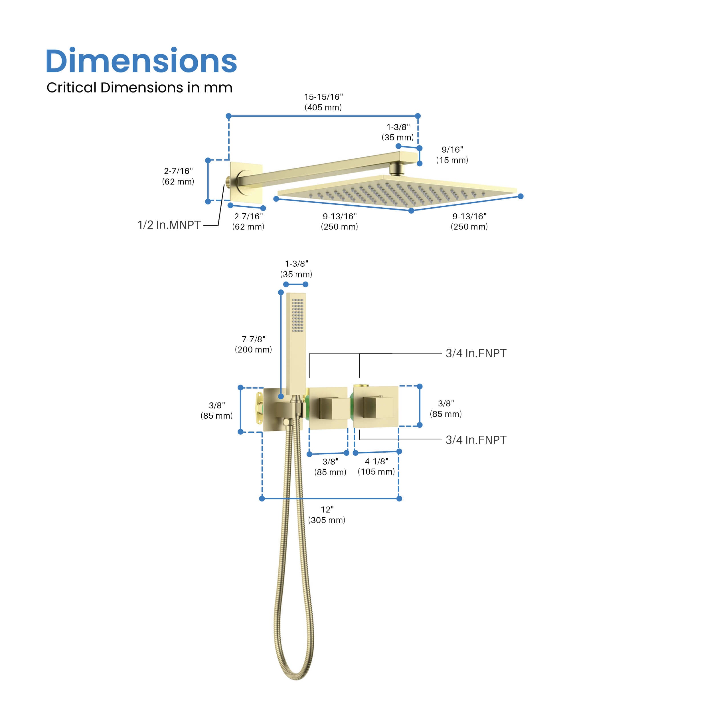 Quadra 2-Function Thermostatic Wall Mount Shower System With Rough-in Valve - CSF-4014  - Shop at Home Craft Studio - 10