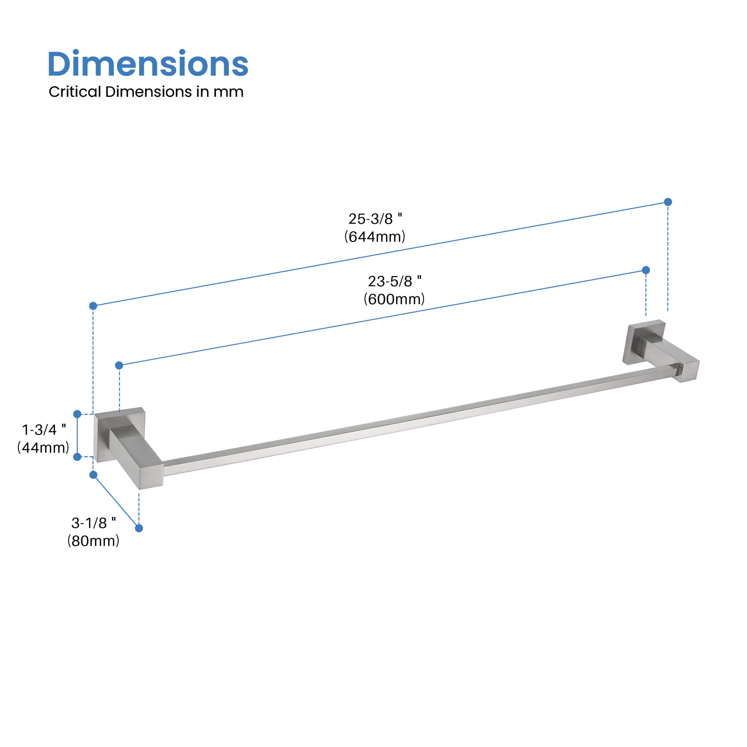 Quadra 24 inch Bathroom Towel Bar - CBA-1504  - Shop at Home Craft Studio - 13