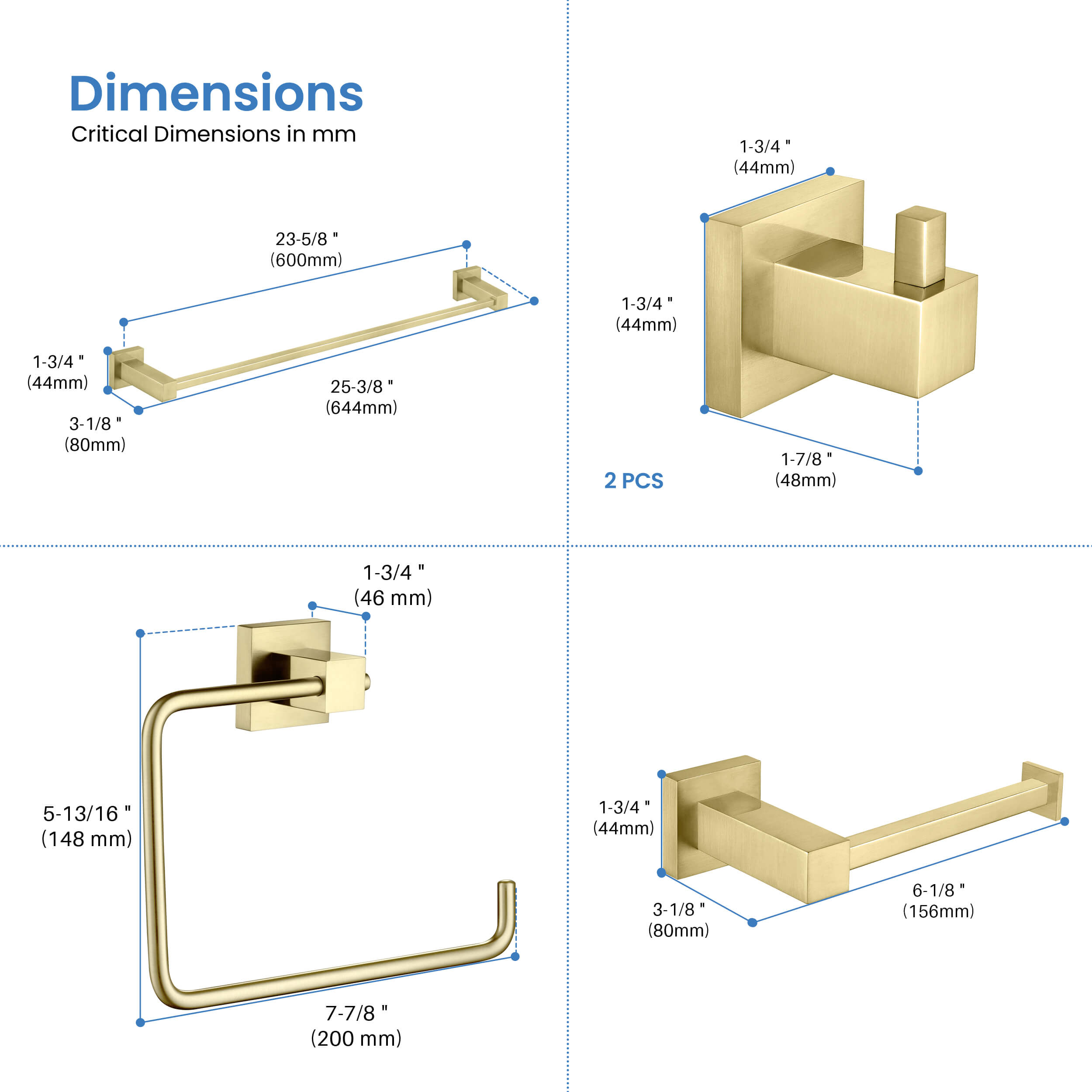 Quadra 5-Piece Bathroom Hardware Set - C-CBA15-5-1  - Shop at Home Craft Studio - 9