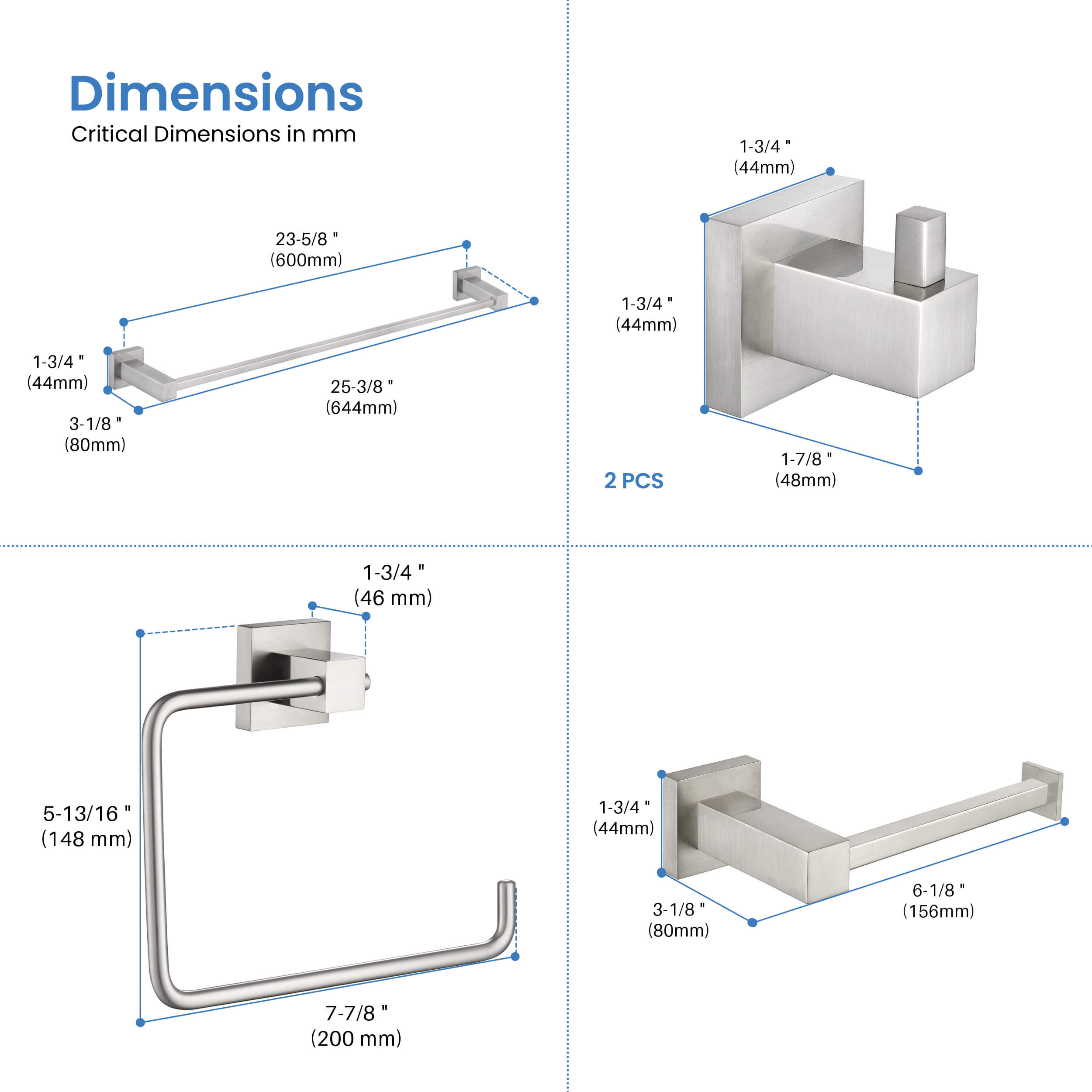 Quadra 5-Piece Bathroom Hardware Set - C-CBA15-5-1  - Shop at Home Craft Studio - 18
