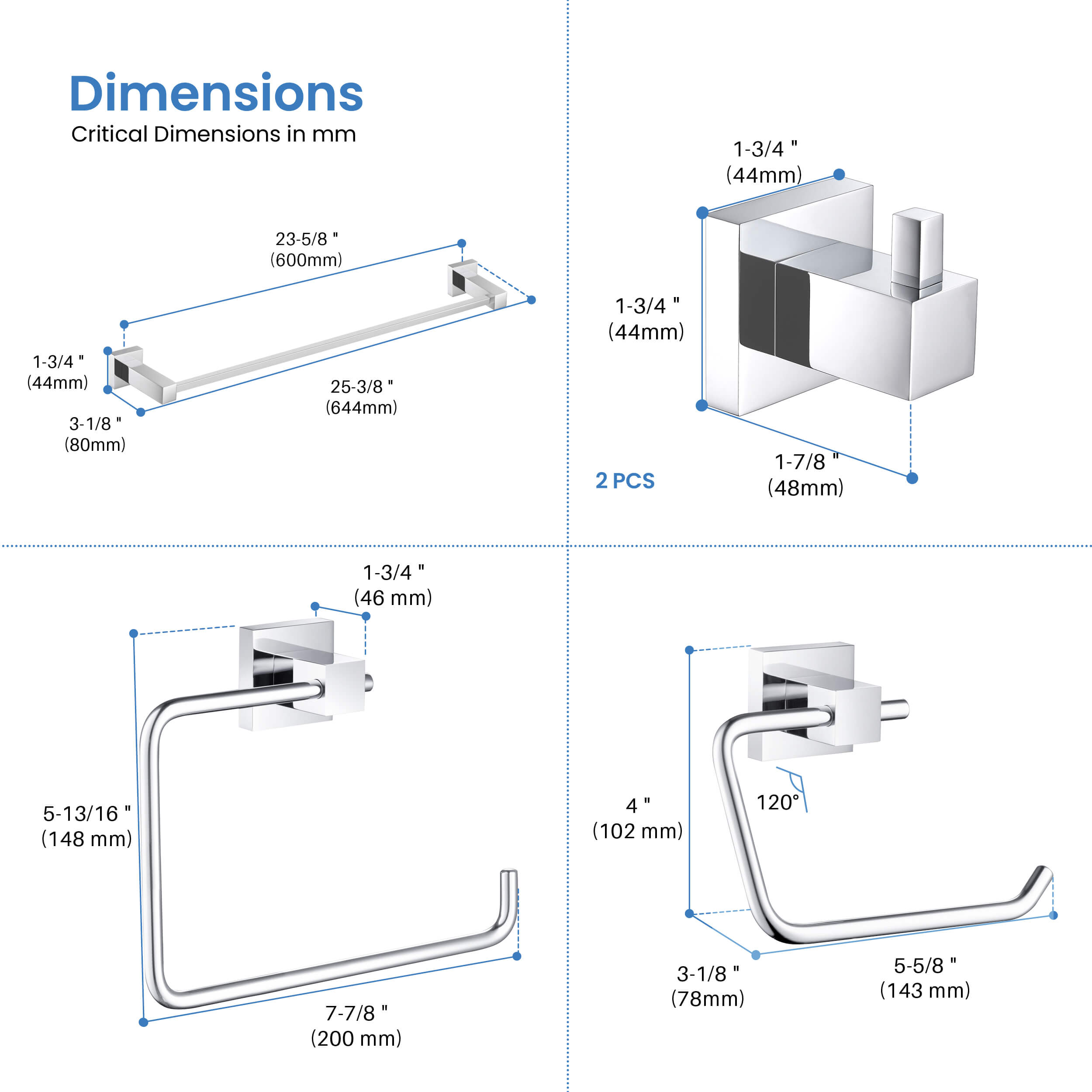 Quadra 5-Piece Bathroom Hardware Set - C-CBA15-5-2  - Shop at Home Craft Studio - 29