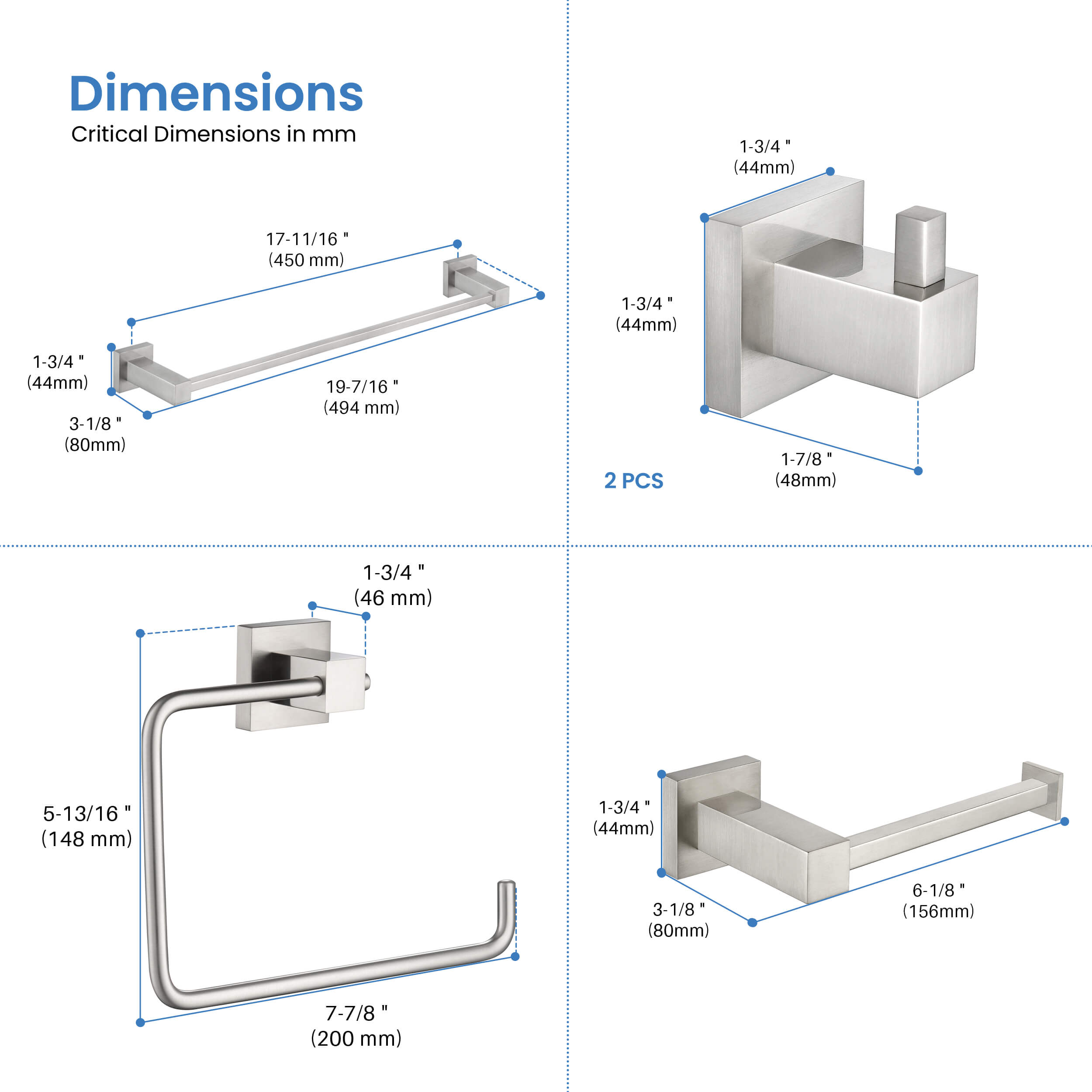 Quadra 5-Piece Bathroom Hardware Set - C-CBA15-5-3  - Shop at Home Craft Studio - 17