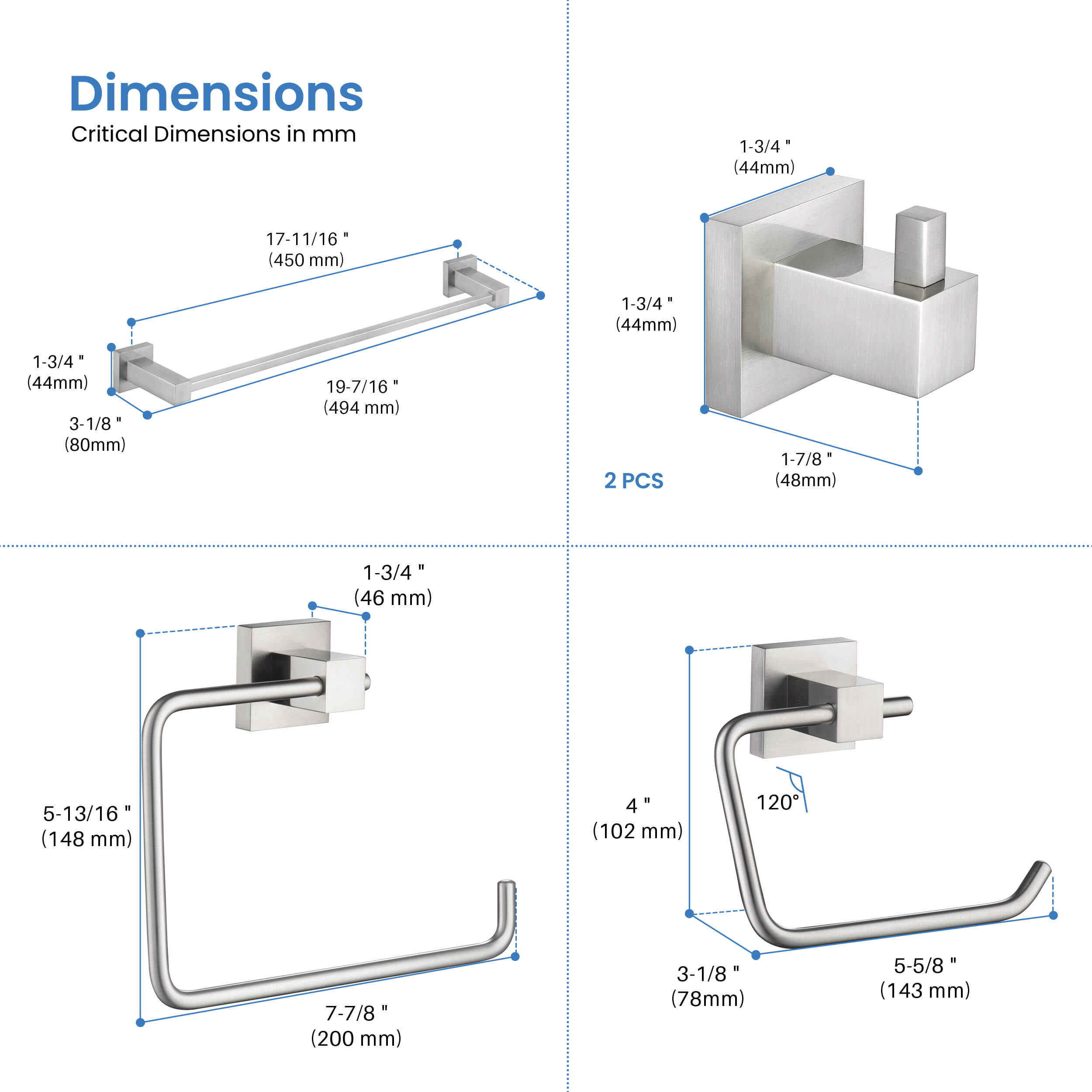 Quadra 5-Piece Bathroom Hardware Set - C-CBA15-5-4  - Shop at Home Craft Studio - 19