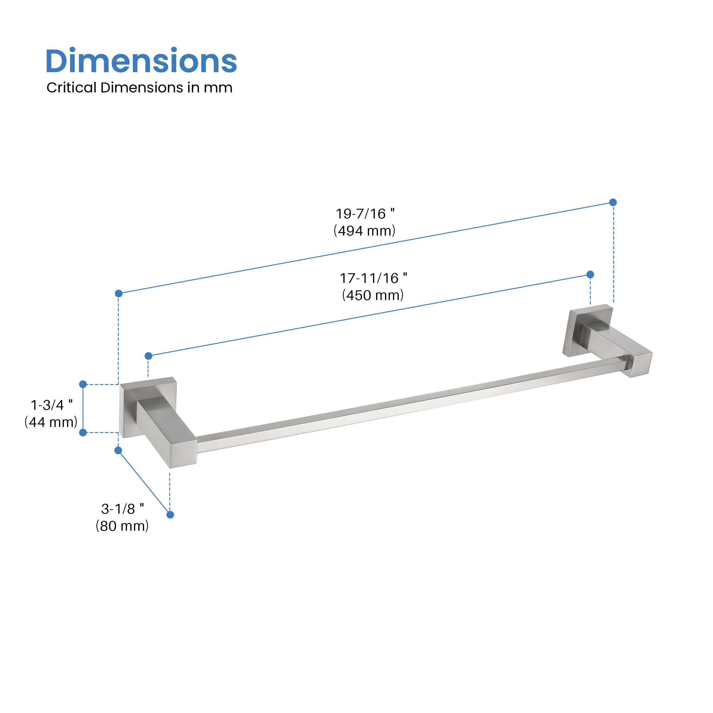 Quadra Bathroom 18" Towel Bar - CBA-1507  - Shop at Home Craft Studio - 13