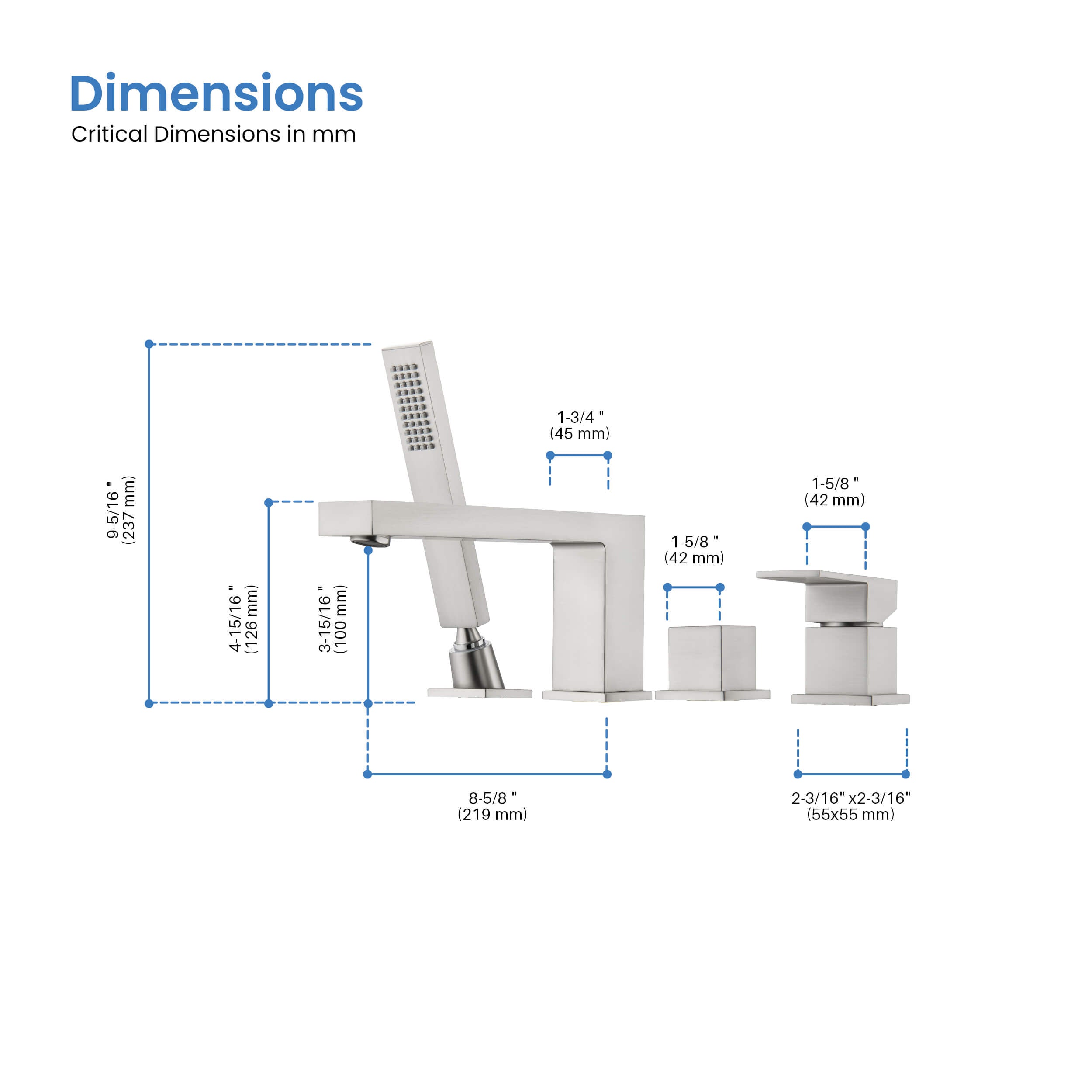 Quadra Deck Mounted Roman Bathtub Faucet with Hand Shower - CTF-3102  - Shop at Home Craft Studio - 23