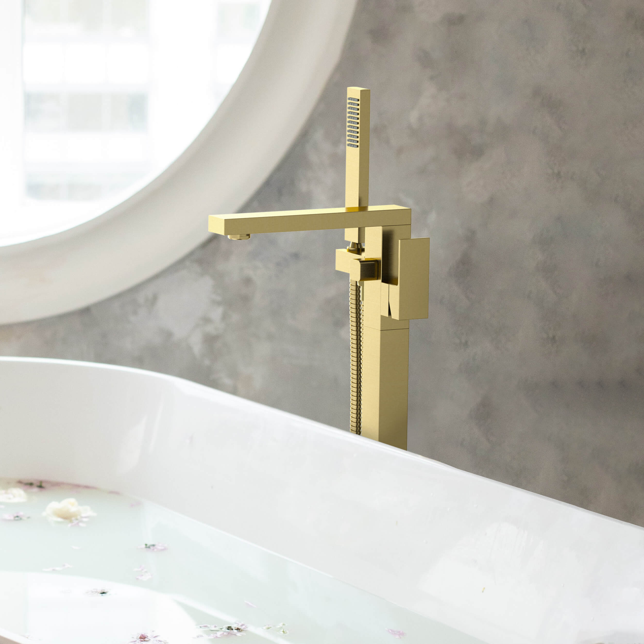 Quadra Floor Mount Tub Filler With Hand Shower - CTF-3002  - Shop at Home Craft Studio - 2