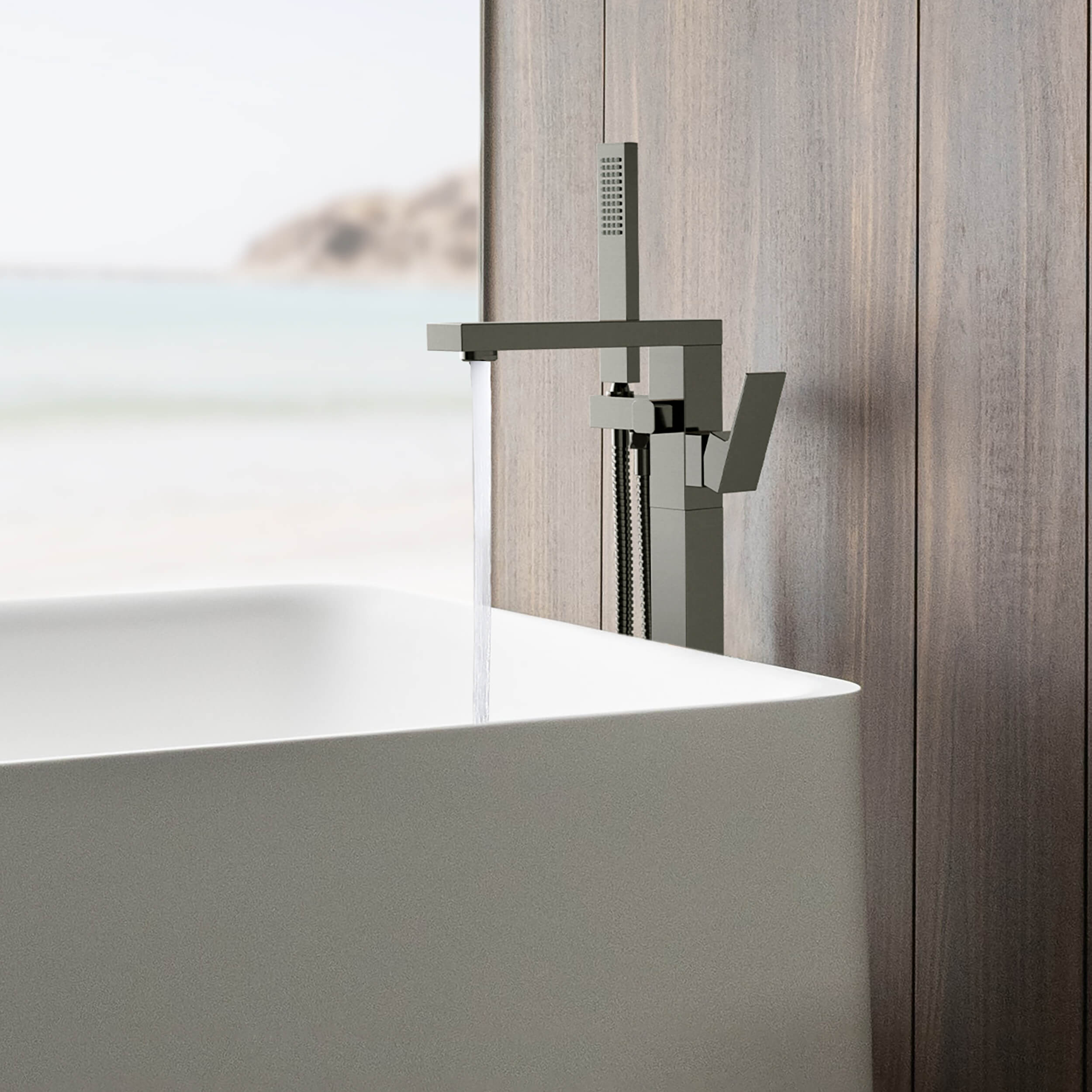 Quadra Floor Mount Tub Filler With Hand Shower - CTF-3002  - Shop at Home Craft Studio - 24