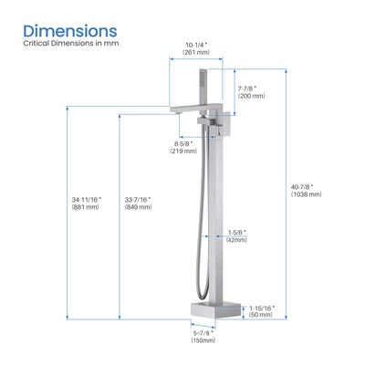Quadra Floor Mount Tub Filler With Hand Shower - CTF-3002  - Shop at Home Craft Studio - 26