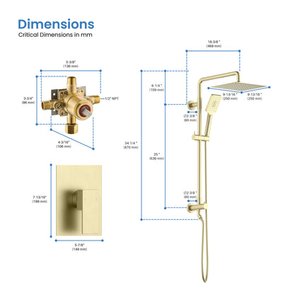 Quadra Pressure Balanced 2-Function Wall Mount Shower Column with Rough In Valve - CSC-4104  - Shop at Home Craft Studio - 8