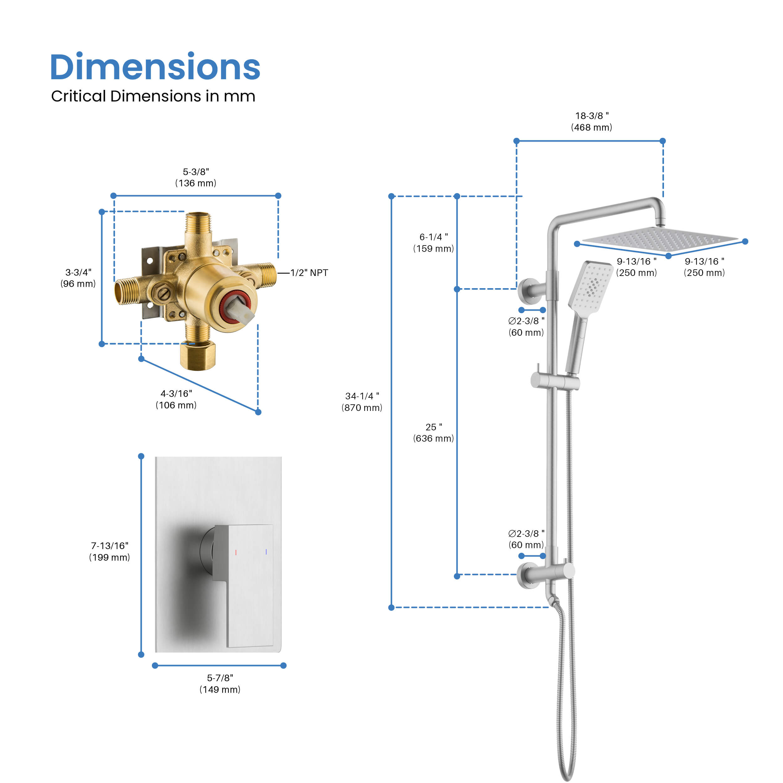 Quadra Pressure Balanced 2-Function Wall Mount Shower Column with Rough In Valve - CSC-4104  - Shop at Home Craft Studio - 16