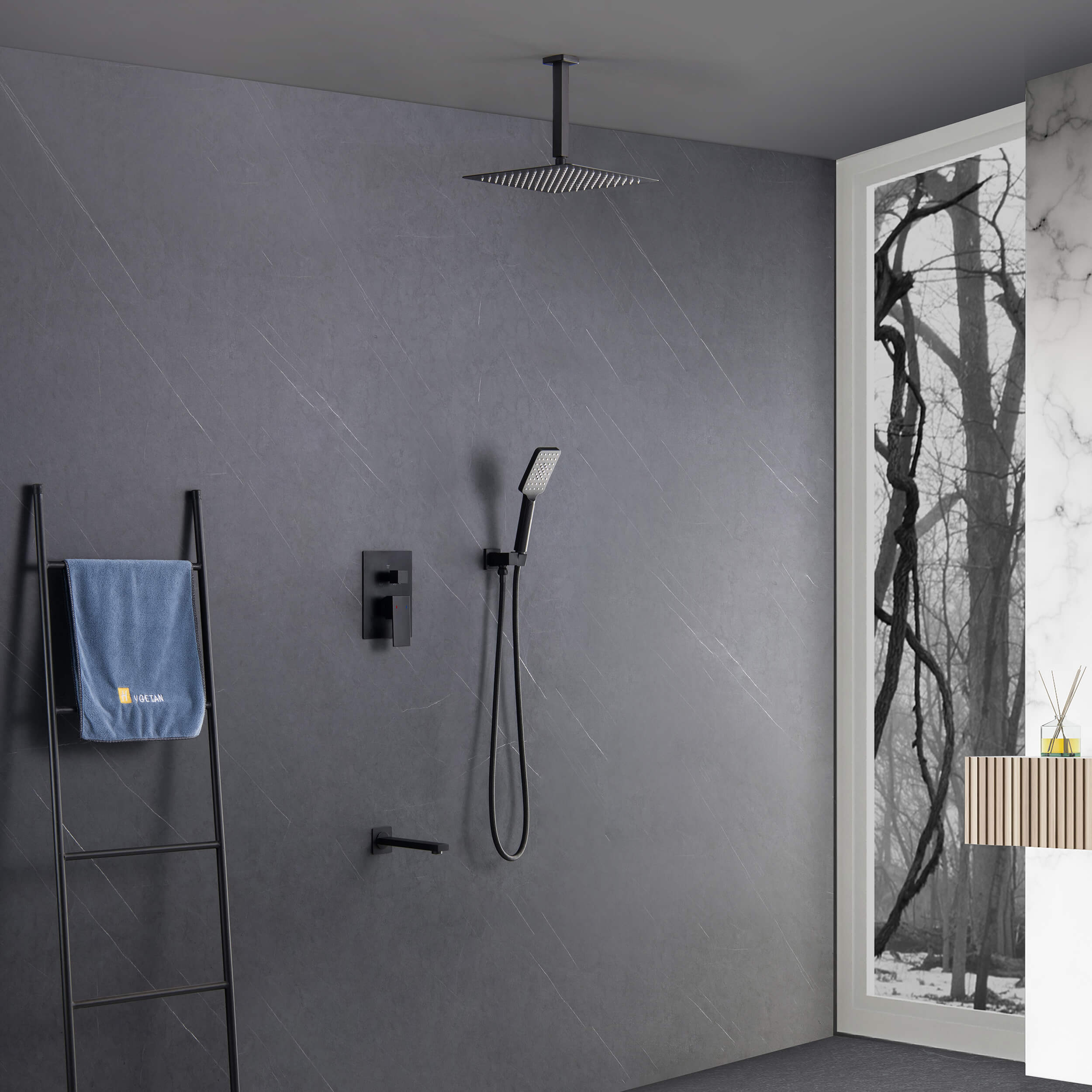 Quadra Pressure Balanced 3-Function Ceiling Mount Shower System with Rough-In Valve - CSF-4013  - Shop at Home Craft Studio - 20