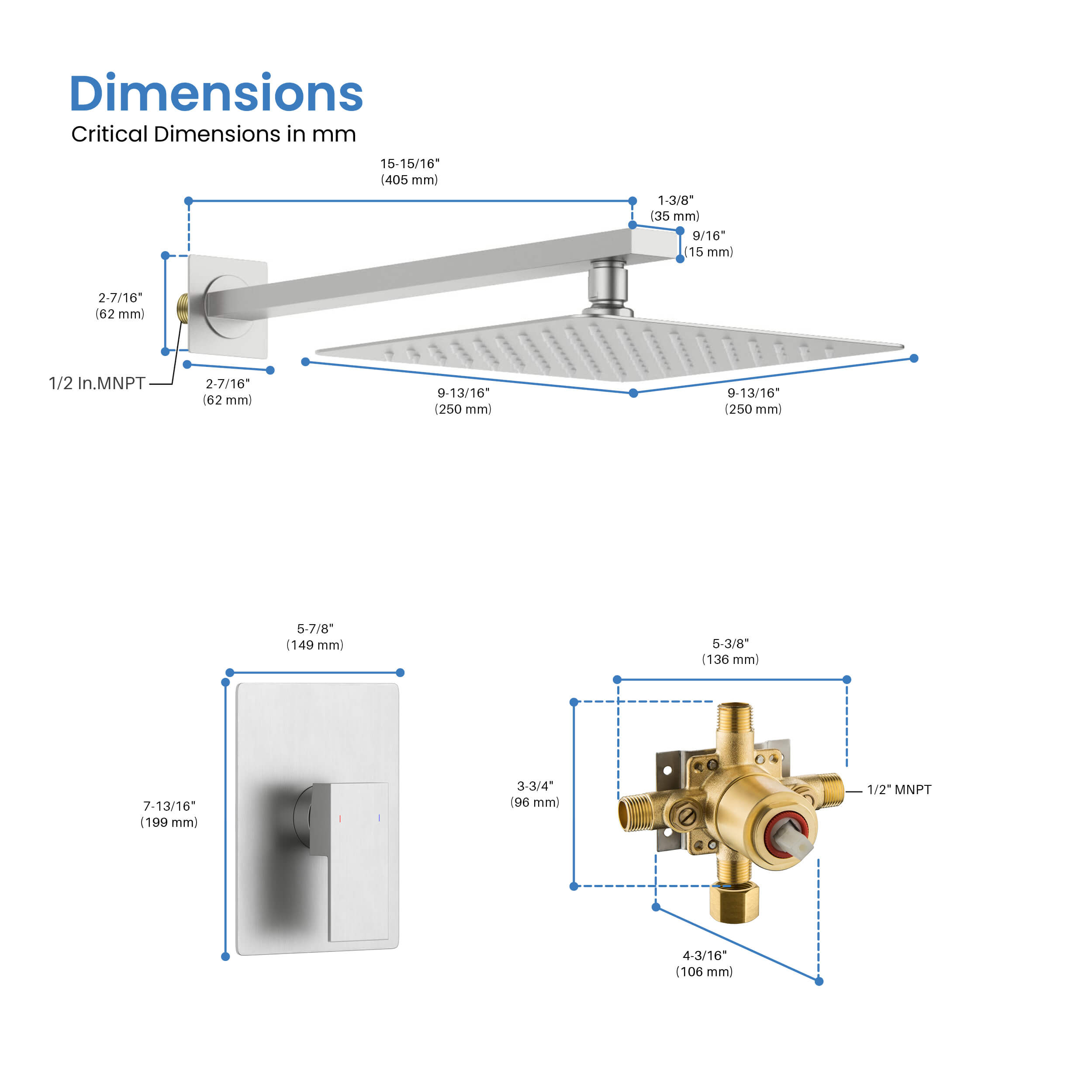 Quadra Pressure Balanced Single Function Wall Mount Shower System with Rough-In Valve - CSF-4011  - Shop at Home Craft Studio - 19