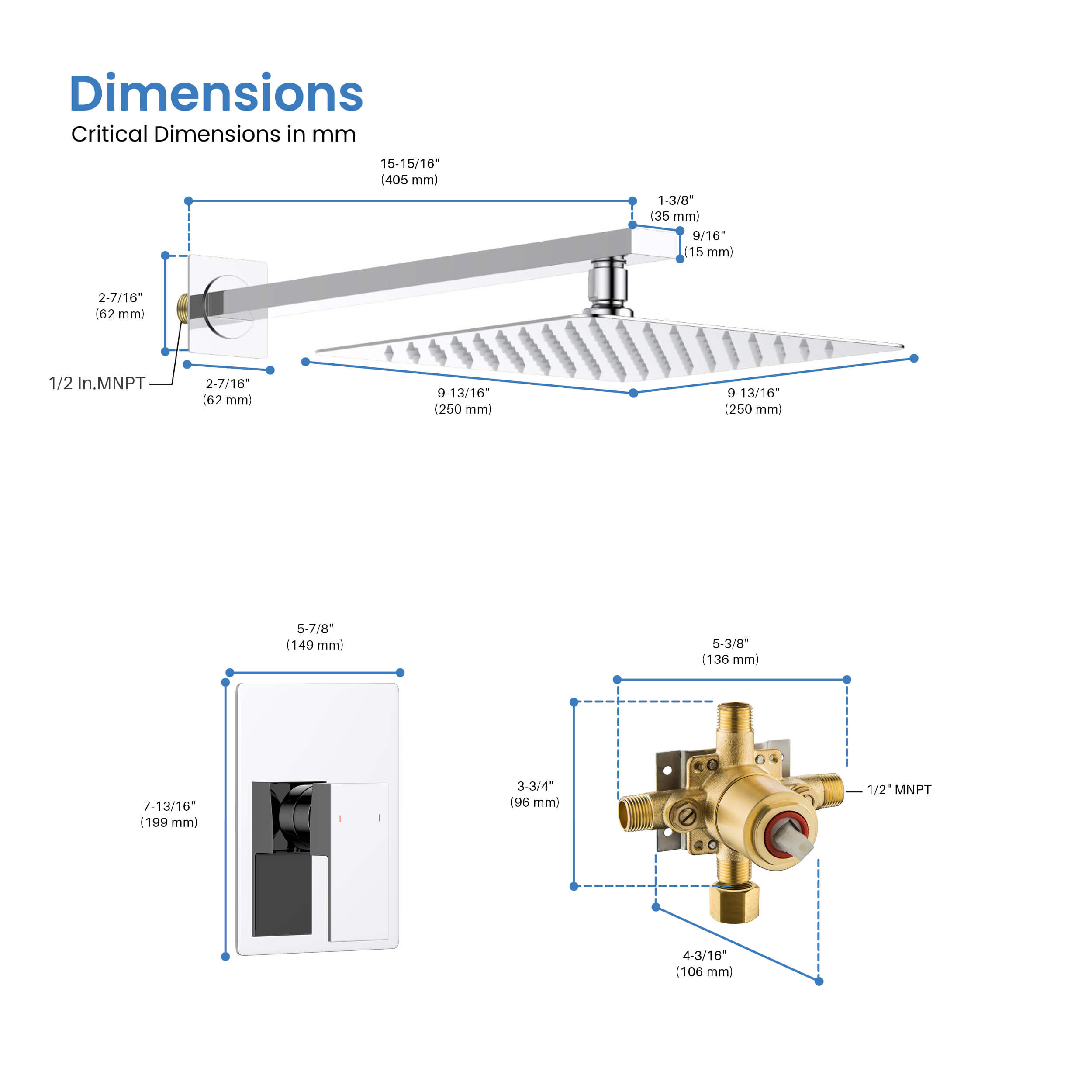 Quadra Pressure Balanced Single Function Wall Mount Shower System with Rough-In Valve - CSF-4011  - Shop at Home Craft Studio - 12