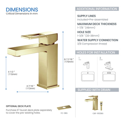 Quadra Single Handle Bathroom Vanity Sink Faucet with Pop Up Drain - CBF-1002  - Shop at Home Craft Studio - 6