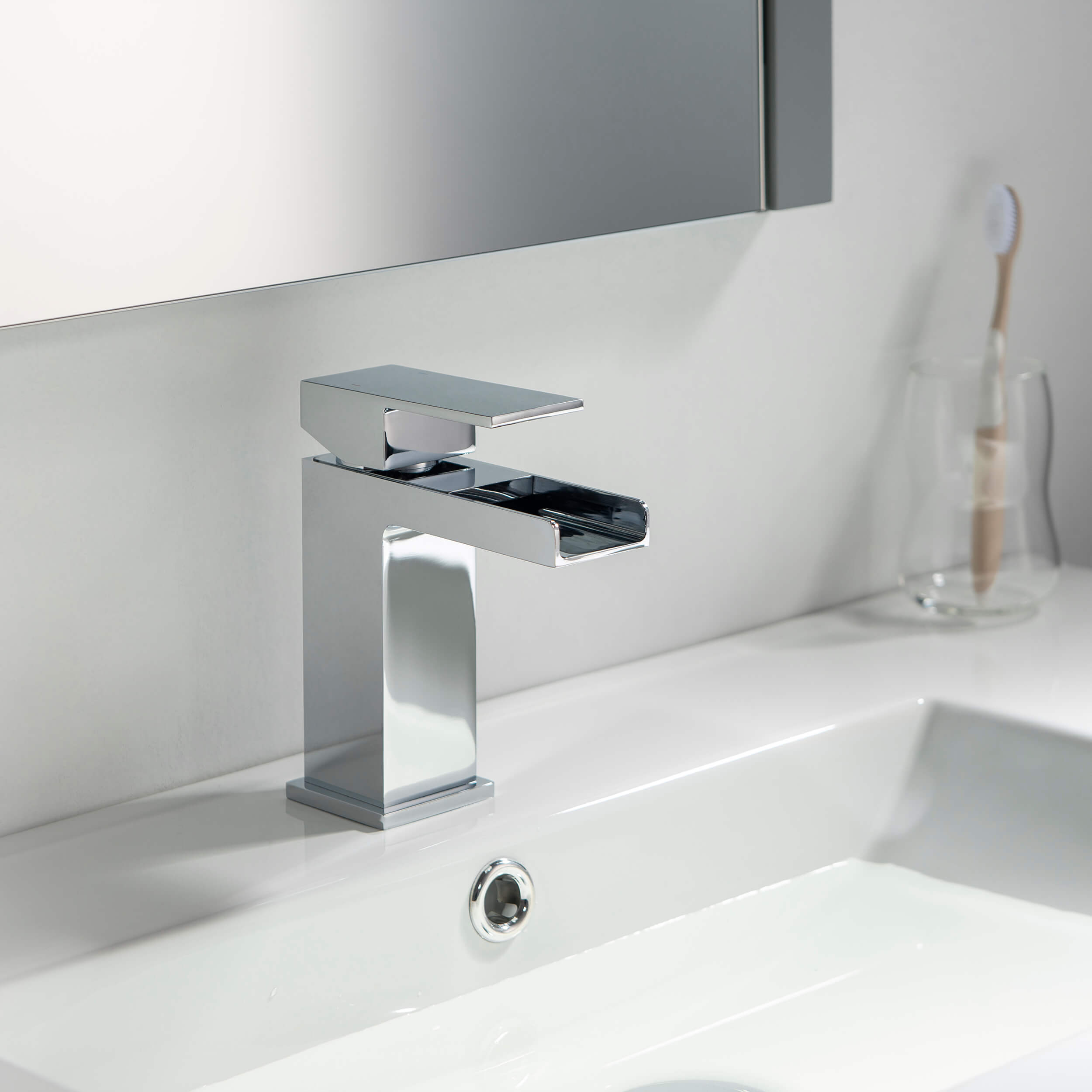 Quadra Waterfall Single Handle Bathroom Vanity Sink Faucet with Pop Up Drain - CBF-1004  - Shop at Home Craft Studio - 12