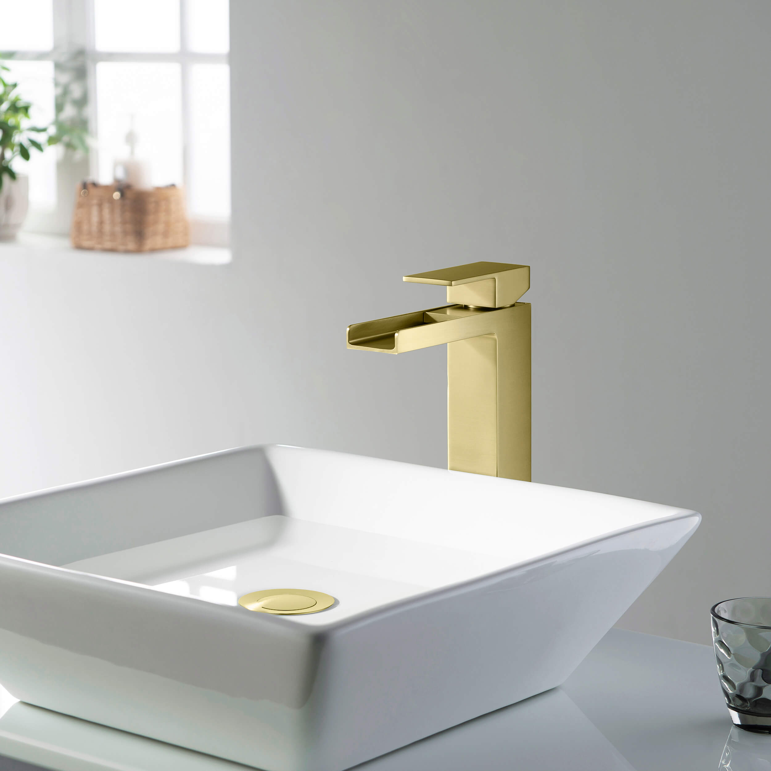 Quadra Waterfall Single Handle Bathroom Vessel Sink Faucet with Pop Up Drain - CBF-1005  - Shop at Home Craft Studio - 2