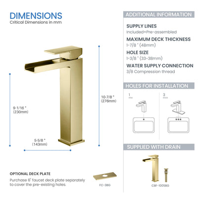 Quadra Waterfall Single Handle Bathroom Vessel Sink Faucet with Pop Up Drain - CBF-1005  - Shop at Home Craft Studio - 5
