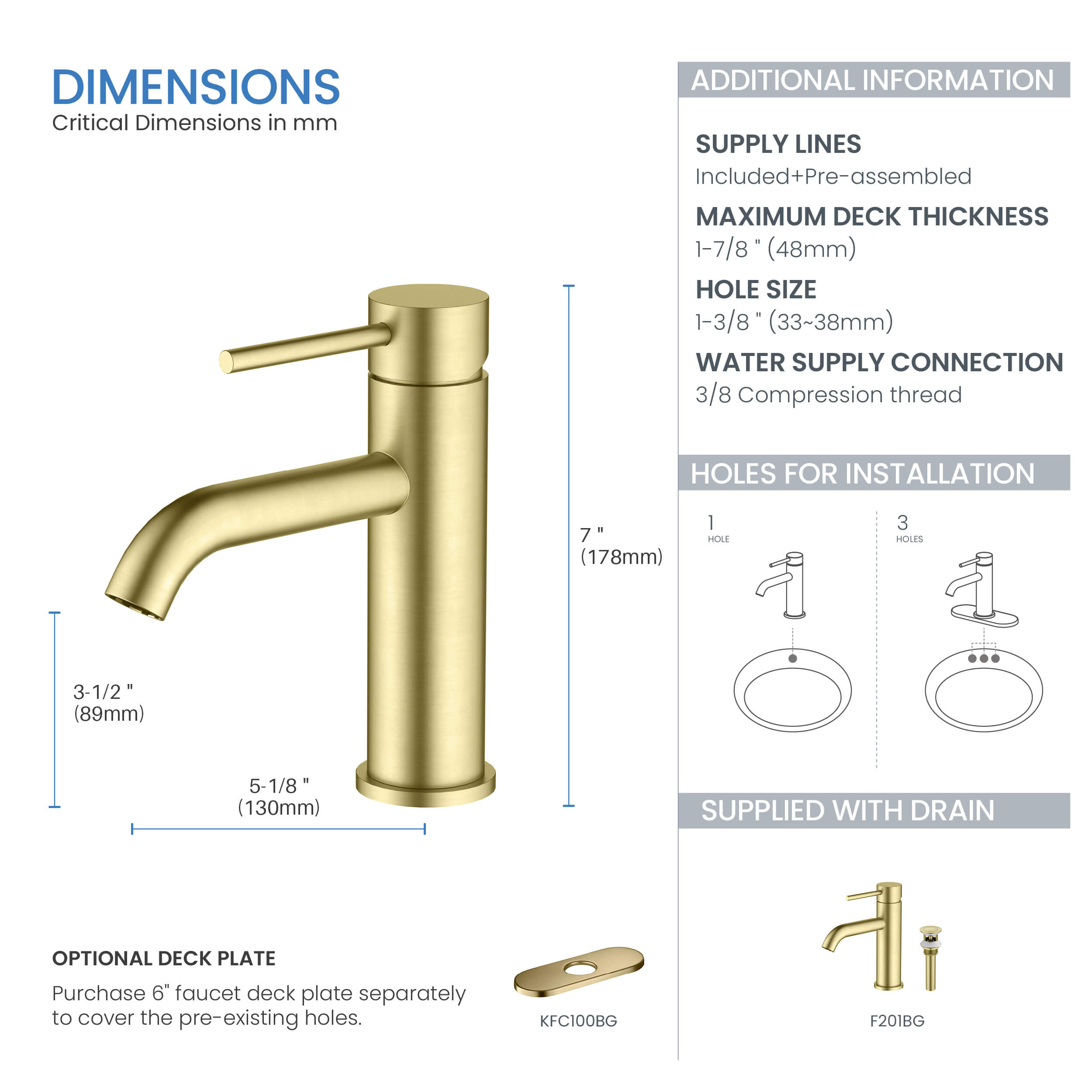 Value Collection - Single Handle Bathroom Vanity Sink Faucet with Pop Up Drain - F201  - Shop at Home Craft Studio - 6
