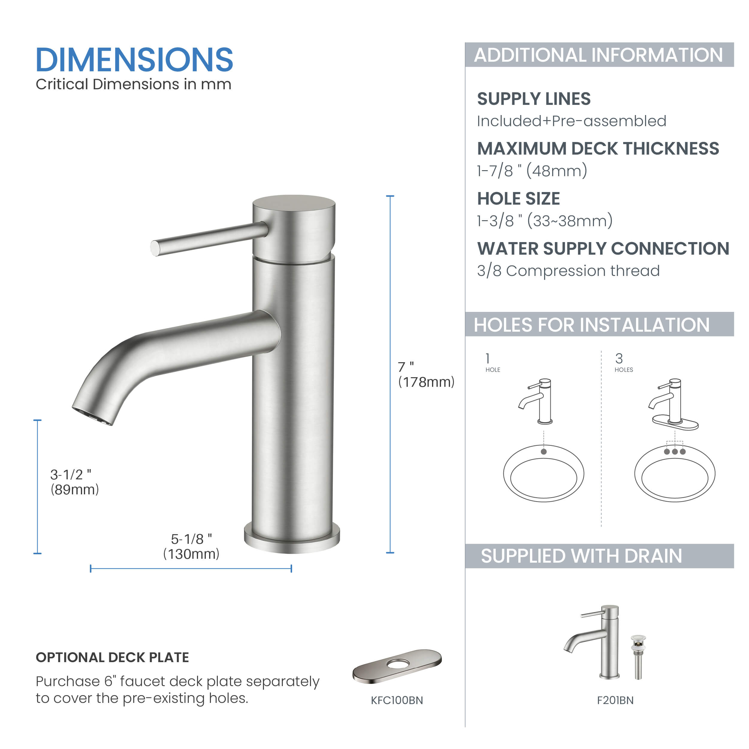 Value Collection - Single Handle Bathroom Vanity Sink Faucet with Pop Up Drain - F201  - Shop at Home Craft Studio - 14