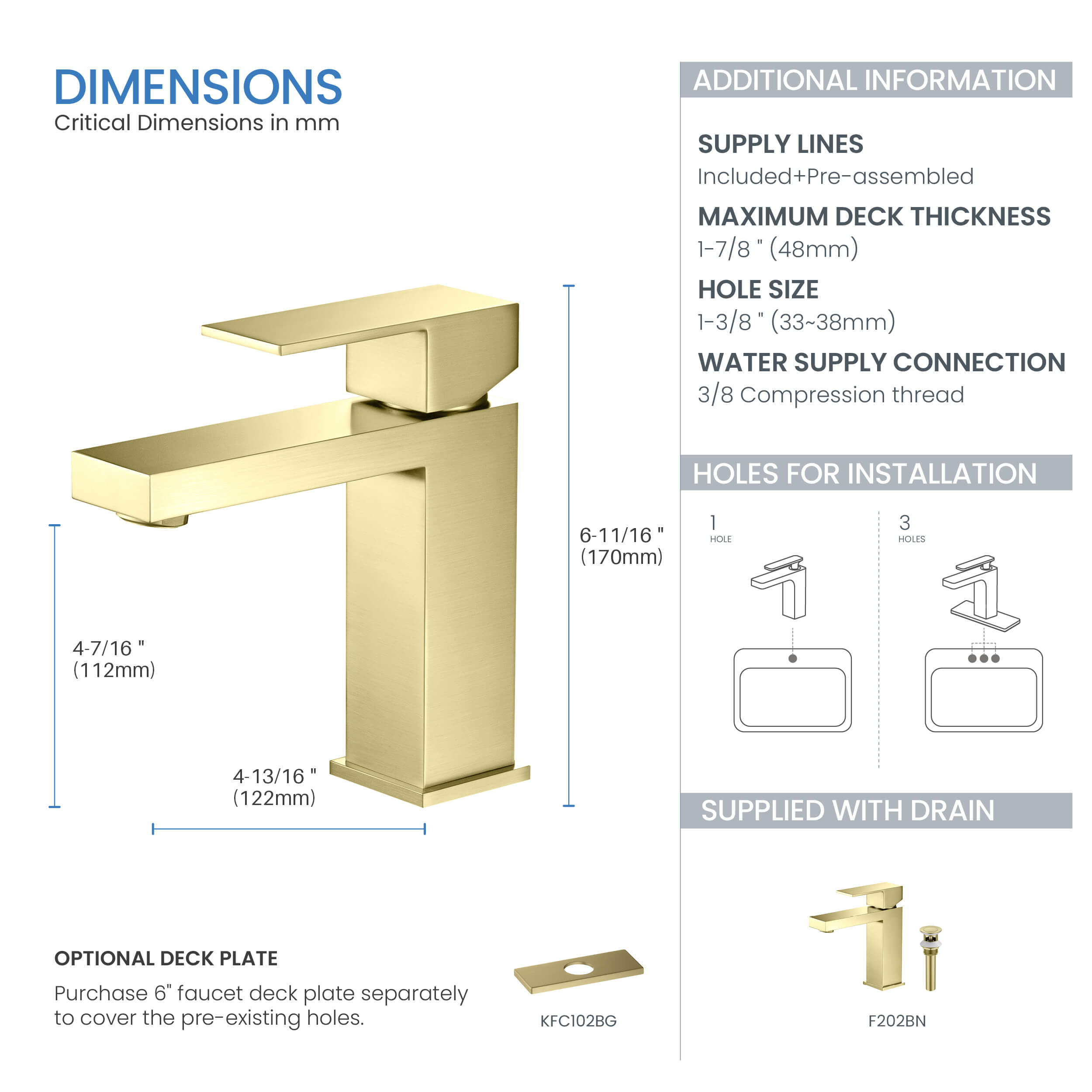 Value Collection - Single Handle Bathroom Vanity Sink Faucet with Pop Up Drain - F202  - Shop at Home Craft Studio - 7