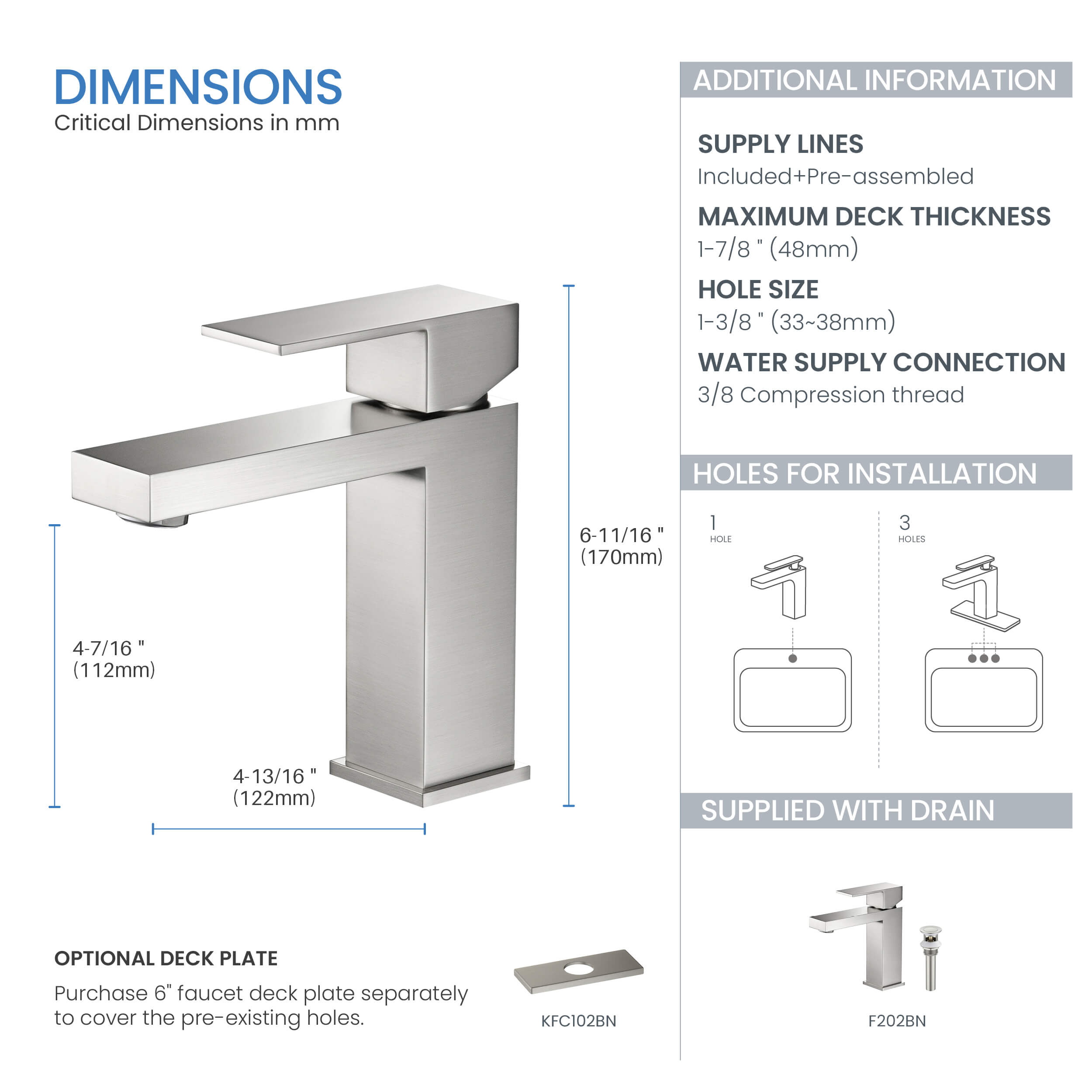 Value Collection - Single Handle Bathroom Vanity Sink Faucet with Pop Up Drain - F202  - Shop at Home Craft Studio - 15