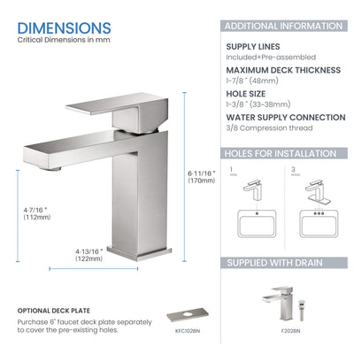 Value Collection - Single Handle Bathroom Vanity Sink Faucet with Pop Up Drain - F202  - Shop at Home Craft Studio - 15