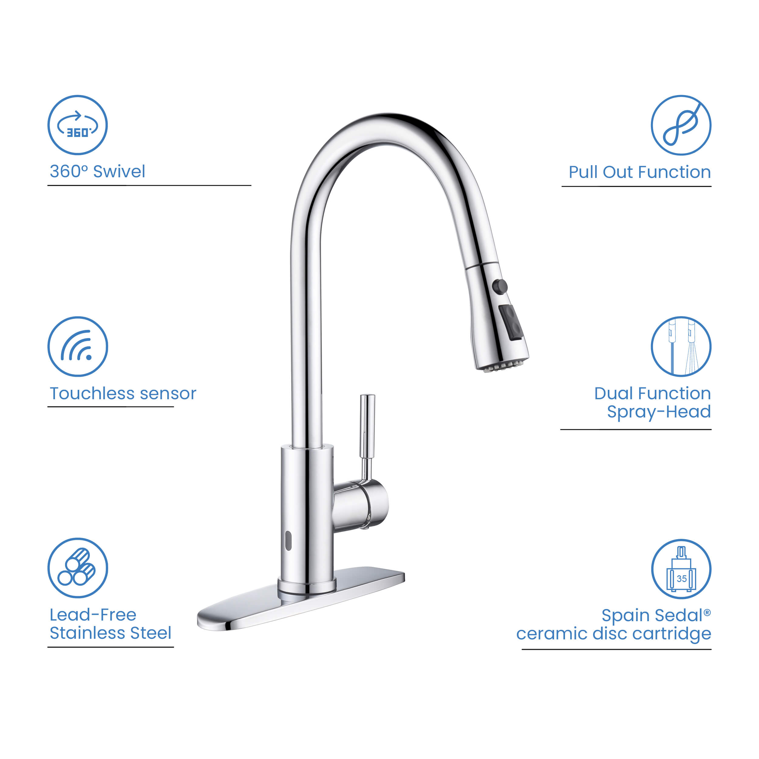Value Collection - Single Handle Pull Down Kitchen Faucet With Touch Sensor - F102-S  - Shop at Home Craft Studio - 6