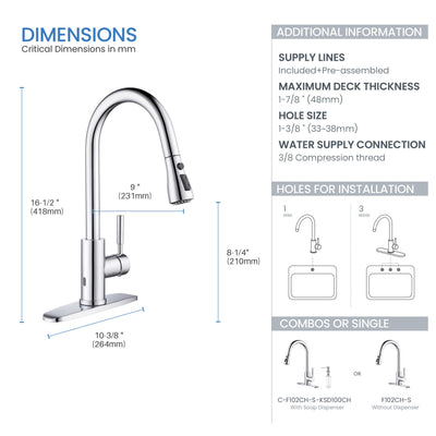 Value Collection - Single Handle Pull Down Kitchen Faucet With Touch Sensor - F102-S  - Shop at Home Craft Studio - 8