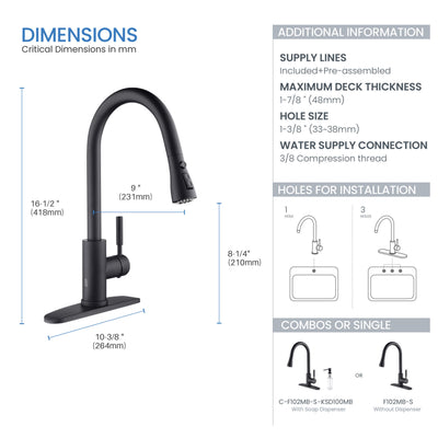 Value Collection - Single Handle Pull Down Kitchen Faucet With Touch Sensor - F102-S  - Shop at Home Craft Studio - 12