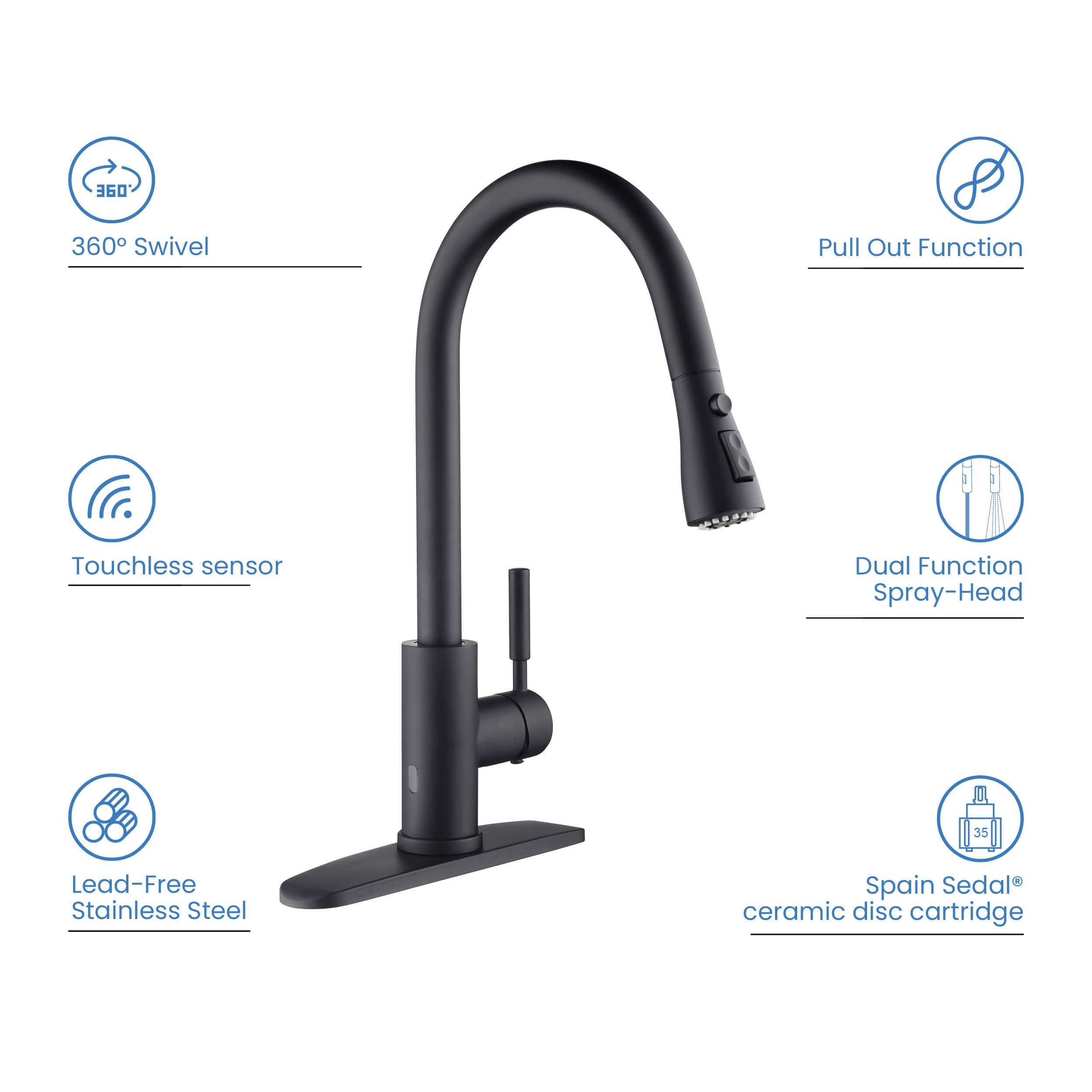 Value Collection - Single Handle Pull Down Kitchen Faucet With Touch Sensor - F102-S  - Shop at Home Craft Studio - 18