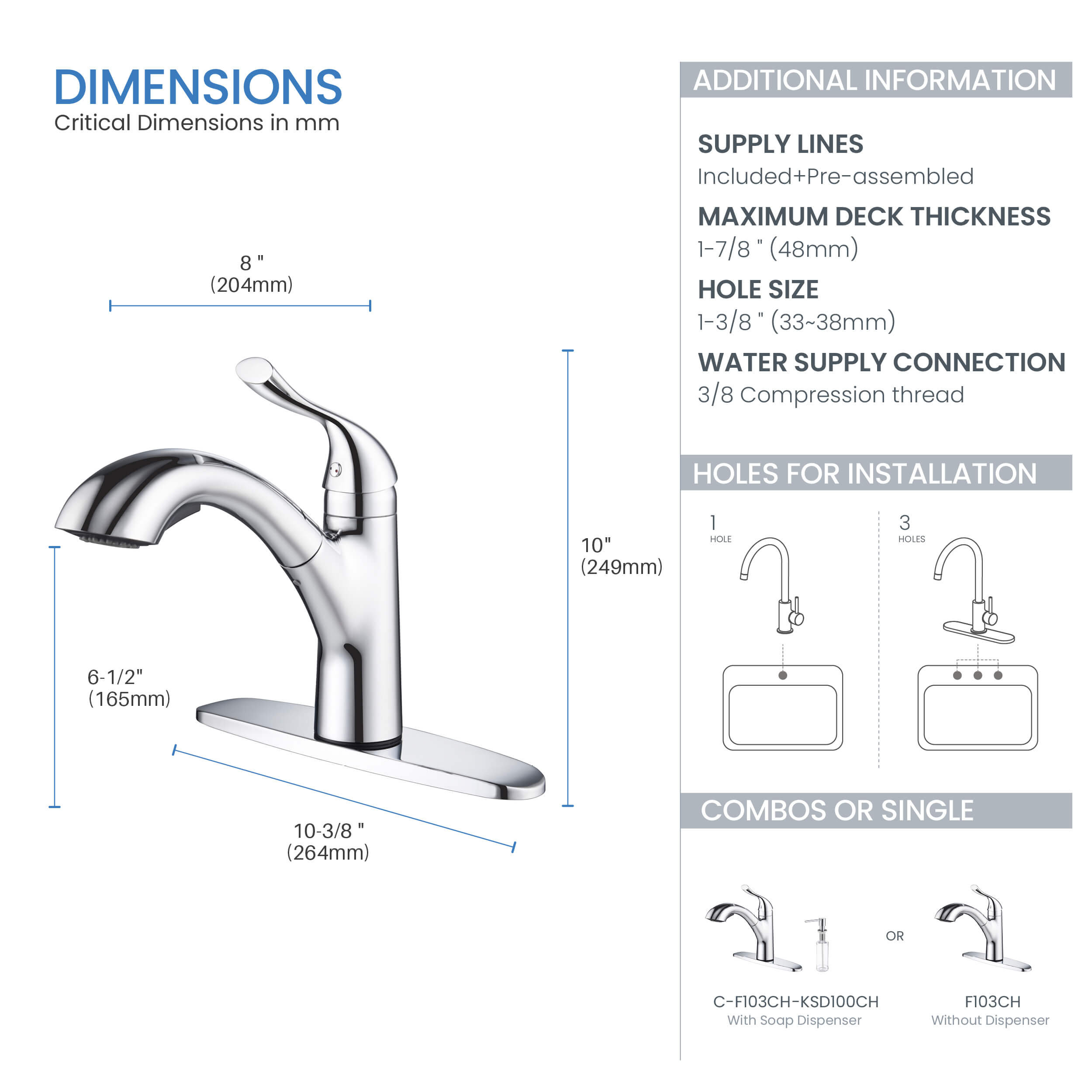 Value Collection - Single Handle Pull Out Kitchen Faucet - F103  - Shop at Home Craft Studio - 17