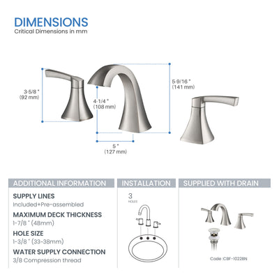Vermont 8" Widespread Bathroom Sink Faucet with Drain Assembly - CBF-1022  - Shop at Home Craft Studio - 10