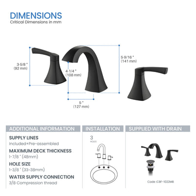 Vermont 8" Widespread Bathroom Sink Faucet with Drain Assembly - CBF-1022  - Shop at Home Craft Studio - 21
