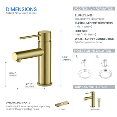 Verona Single Handle Bathroom Vanity Sink Faucet with Pop Up Drain - CBF-1010  - Shop at Home Craft Studio - 6