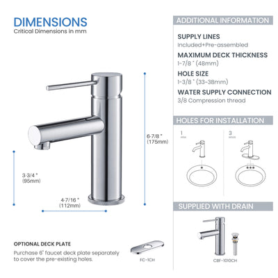 Verona Single Handle Bathroom Vanity Sink Faucet with Pop Up Drain - CBF-1010  - Shop at Home Craft Studio - 17