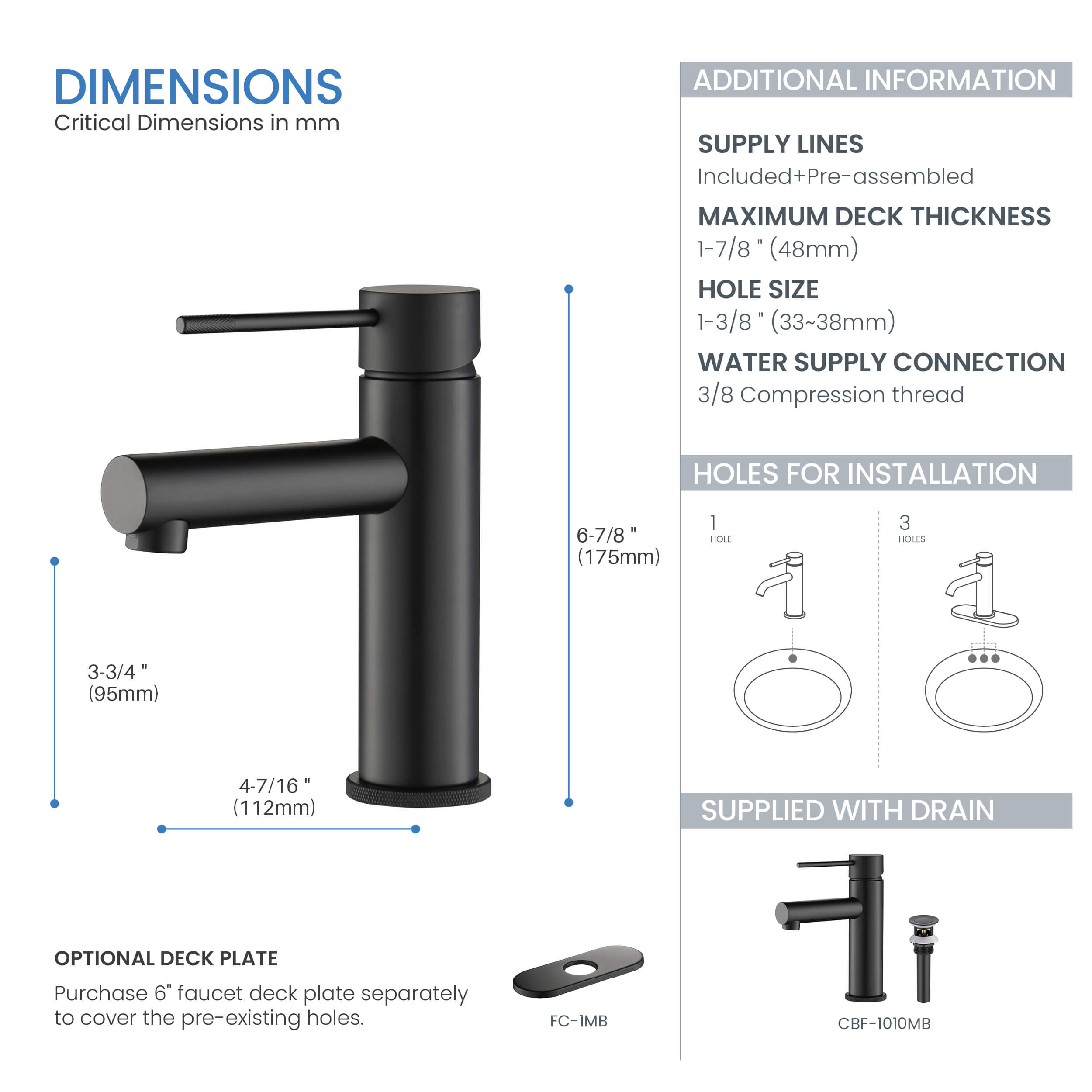 Verona Single Handle Bathroom Vanity Sink Faucet with Pop Up Drain - CBF-1010  - Shop at Home Craft Studio - 23