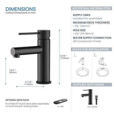 Verona Single Handle Bathroom Vanity Sink Faucet with Pop Up Drain - CBF-1010  - Shop at Home Craft Studio - 23