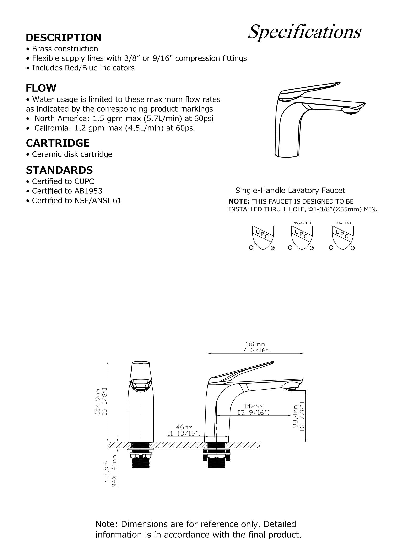 F050  Single Hole Basin Faucet with Pop Up (Brushed Gold)