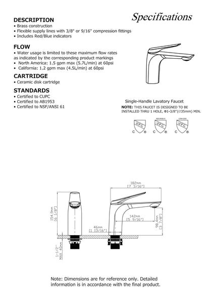 F050  Single Hole Basin Faucet with Pop Up (Brushed Gold)