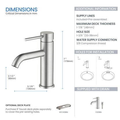 Value Collection - Single Handle Bathroom Vanity Sink Faucet with Pop Up Drain - F201