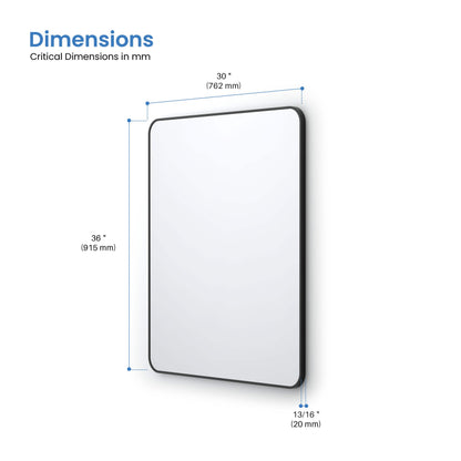 30" x 36" Shatterproof Wall Mount Metal Frame Mirror - FM2-3036