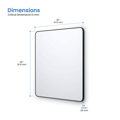 36" x 36" Shatterproof Wall Mount Metal Frame Mirror - FM2-3636