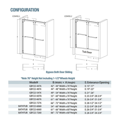 54" GBY22 Owen Bypass Series Tub Door with Klearteck Treatment (3/8" Thickness) (Chrome)