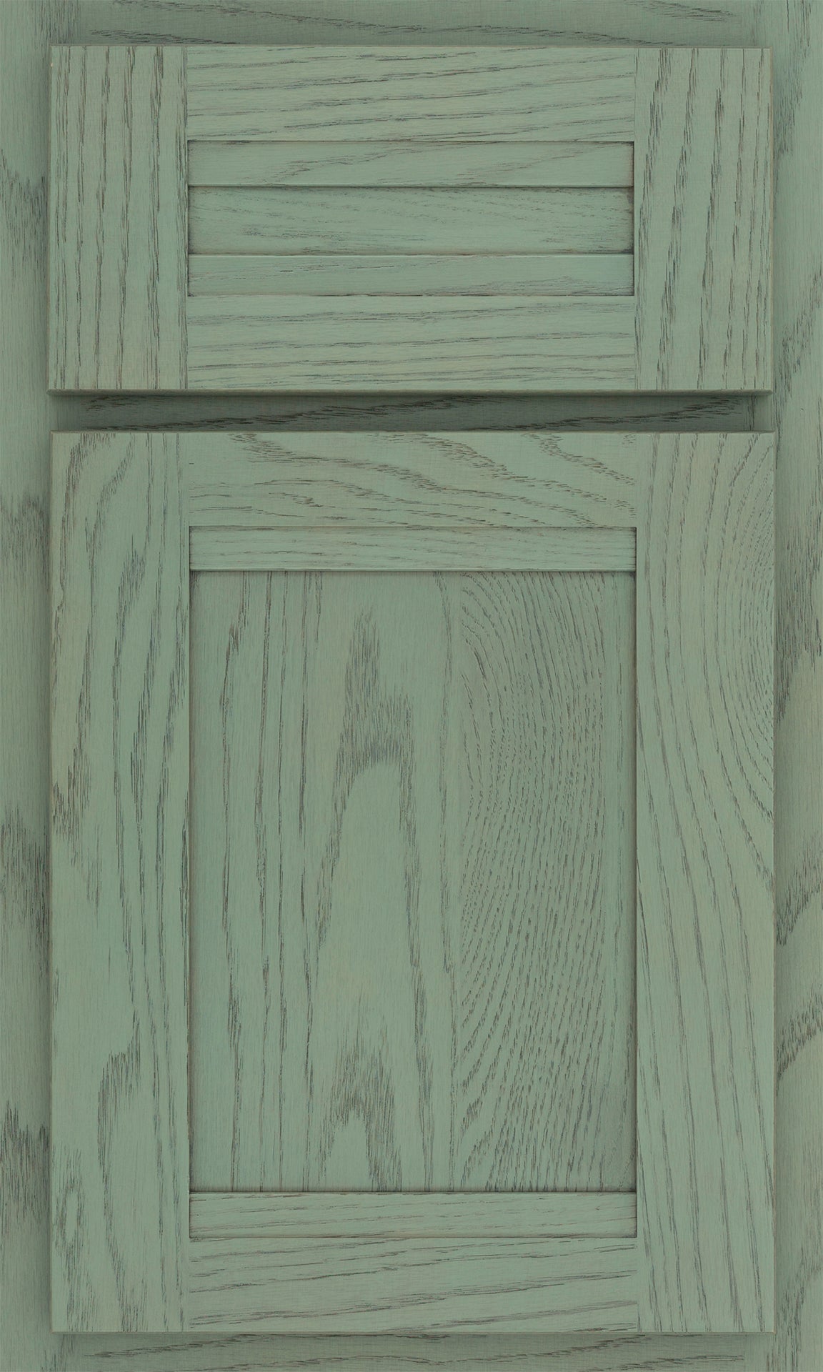 Shiloh Somerset cabinet door featuring a unique green finish with customizable wood and design options.