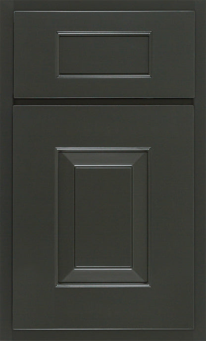 Shiloh customizable cabinet door in a sleek black finish, featuring modern design with raised panels.