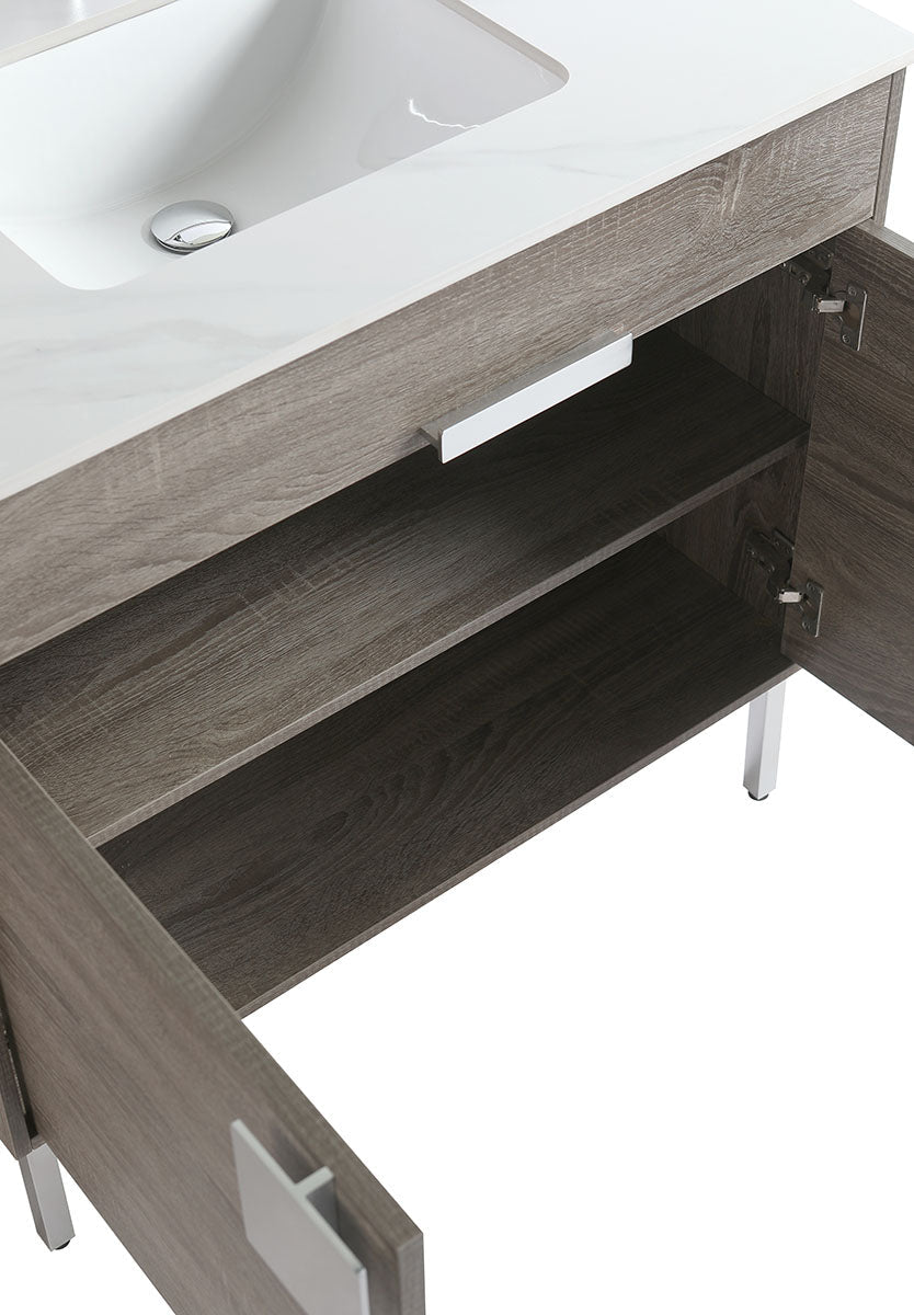 36" V9003 Vanity with Sintered Stone Countertop (Sonoma Oak）