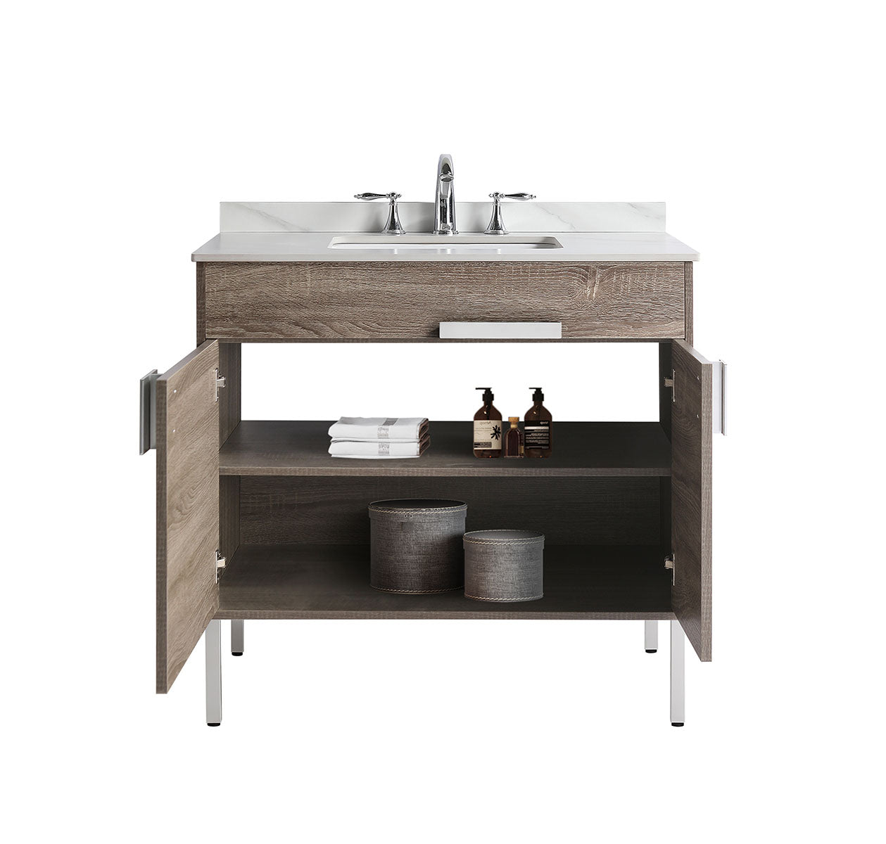 36" V9003 Vanity with Sintered Stone Countertop (Sonoma Oak）