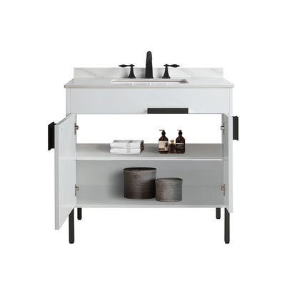 36" V9003 Vanity with Sintered Stone Countertop (Glossy White）